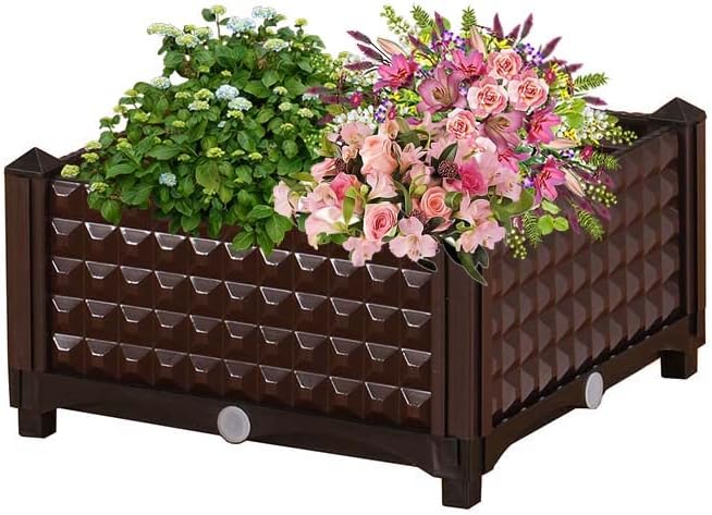 YSUEFIJO Raised Garden Bed Outdoor Planter Box with Water Design &amp Drainage Holes Vegetable Flowers Planting Raised Container Garden Bed Kit for Backyard/Patio/Gardener