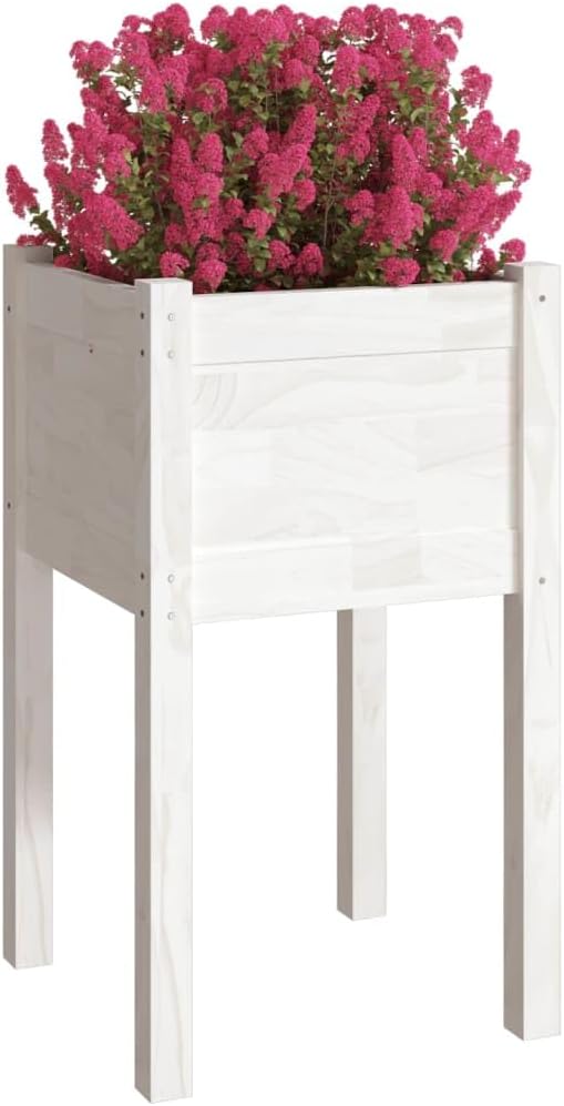 2pcs Wooden Garden Planter Box Stand with Legs Outdoor Raised Garden Bed Garden Yard Wood Box for Vegetables Flowers Herbs White 15.7x15.7x27.6 Solid Wood Pine
