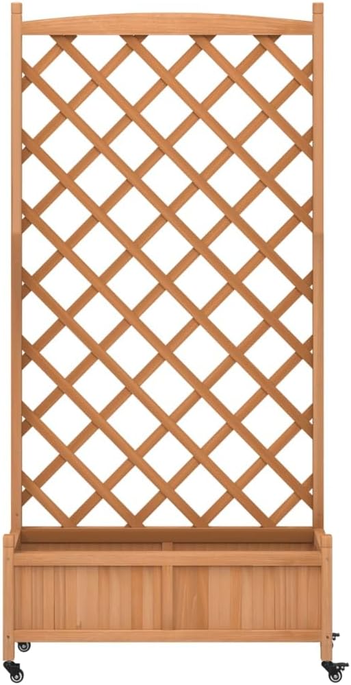 Wood Planter Box with Trellis and Wheel Outdoor Raised Garden Bed for Climbing Plants Free-Standing Trellis Planter Box 35.4x13.8x73.8 Brown Solid Wood Fir