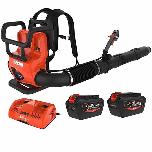 Echo eFORCE 56V 195 MPH 795 CFM Cordless Battery Backpack Blower w/Tube Throttle &amp (2) 5.0Ah Batteries &amp Dual Port Charger DPB-5800TD2-2
