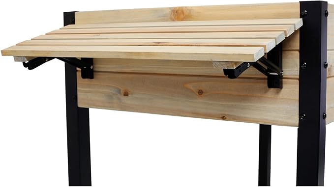Raised Garden Bed Metal Leg Wood Planter Boxes with Folding Storage Shelf Elevated Planter Box for Growing Fresh Herbs Vegetables Flowers Great for Outdoor Patio Deck Balcony (Natural 62.5)