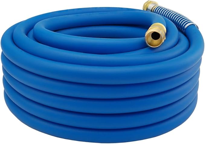 50FT 5/8 Heavy Duty Rubber Garden Hose - 200psi Working 1000psi Burst - Hot/Cold Water - Five-Layered Braiding for Durability - Versatile for Gardening Agriculture Construction(Blue)