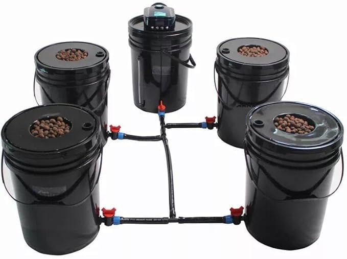 GROZY DWC Hydroponics Grow System Black Bucket Kit with Air Pump 5 Buckets 5 Gallon Each 15x12x12 Inches Indoor Growing