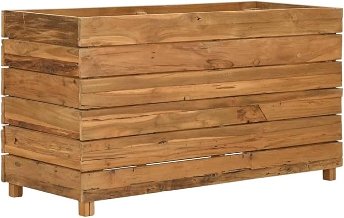 YAFF Raised Planter Box with Shelves for Indoor/Outdoor Use – Recycled Teak Wood &amp Steel Weather-Resistant 39.4x21.7 for Garden Patio Balcony Decor Easy Assembly