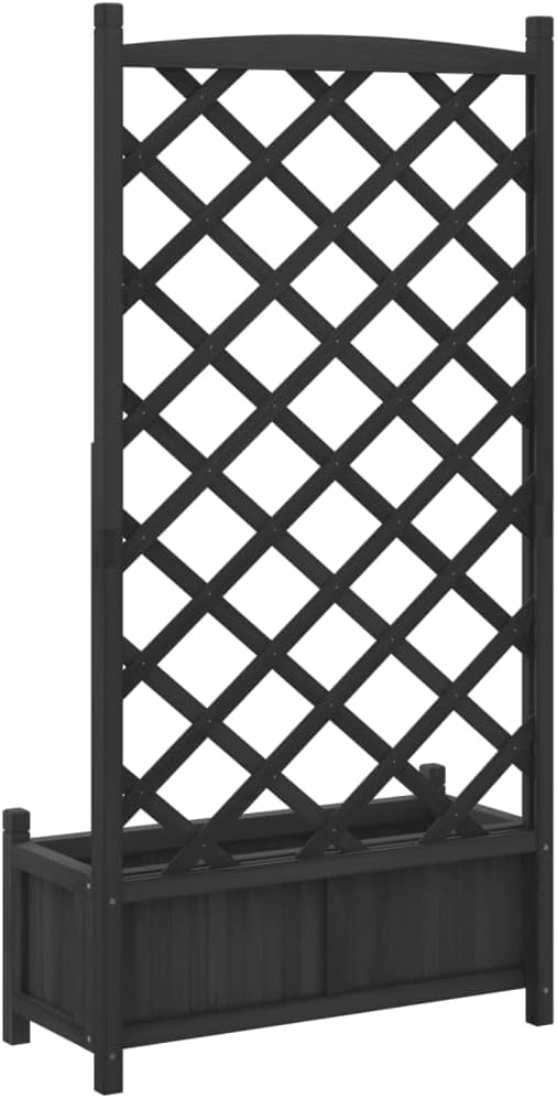 Solid Wood Garden Planter with Trellis Wood Raised Garden Bed Planter with Trellis Outdoor Garden Box for Climbing Plants Black Solid Wood Fir-770