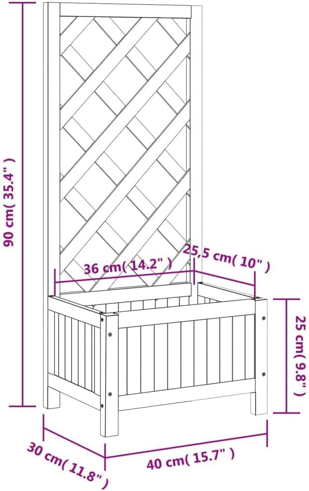 Wood Planter with Trellis Outdoor Raised Garden Bed with Trellis Wooden Planter Box for Climbing Plants 15.7x11.8x35.4 Gray Solid Wood Fir