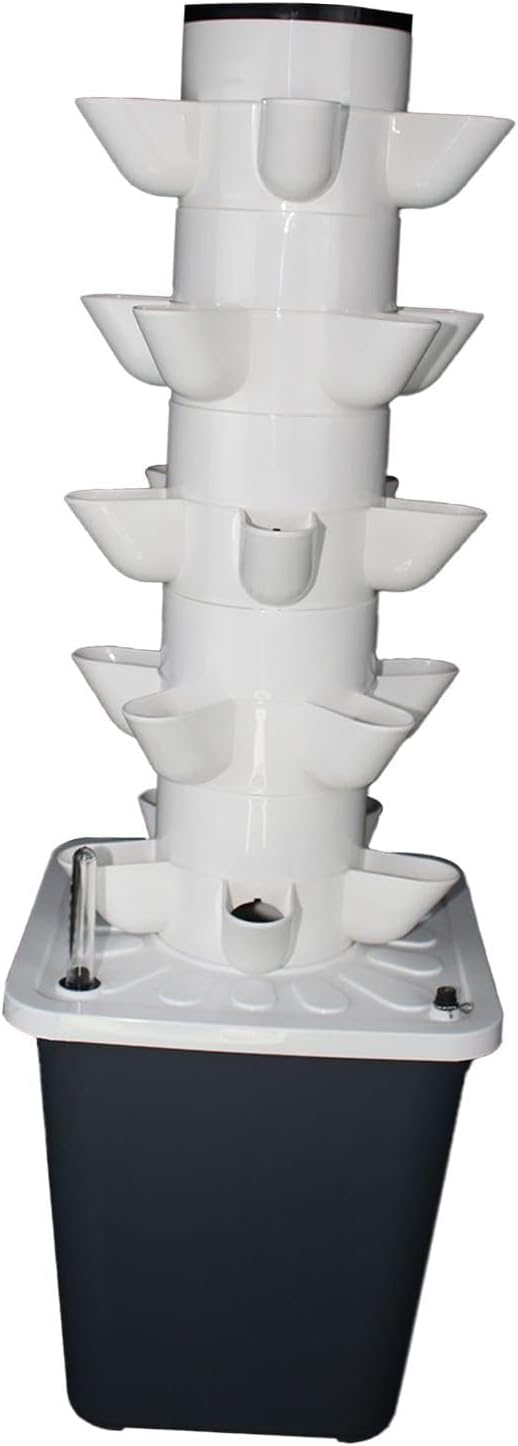 Hydroponic Grow Rack Hydroponic Grow System Tower Indoor Outdoor Home Plant Germination Kit Vertical Garden Planter Water Pump PVC Suitable for Yard S 25Holes