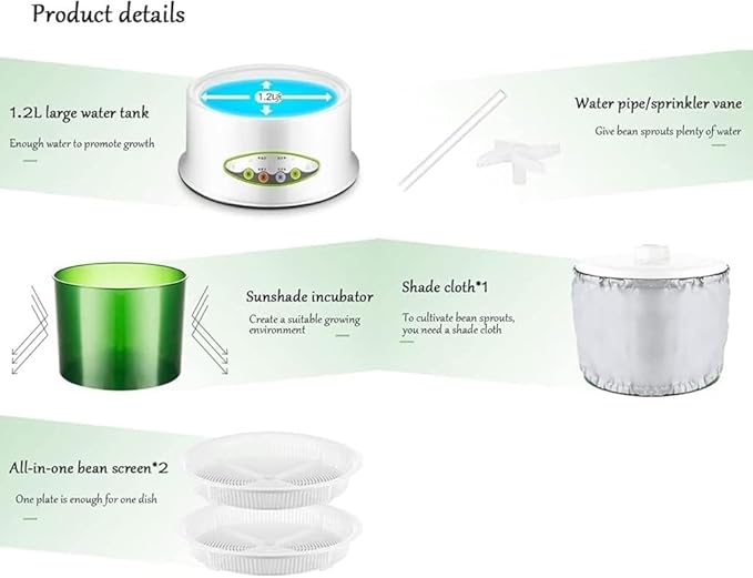 Bean Sprouts Machine Seed Sprouter Intelligent Bean Sprouts Maker Household Seed Grow Cereal Tool Seed Sprouter Kit with 360-Degree Sprinkler for Seed Grow (Size:C)