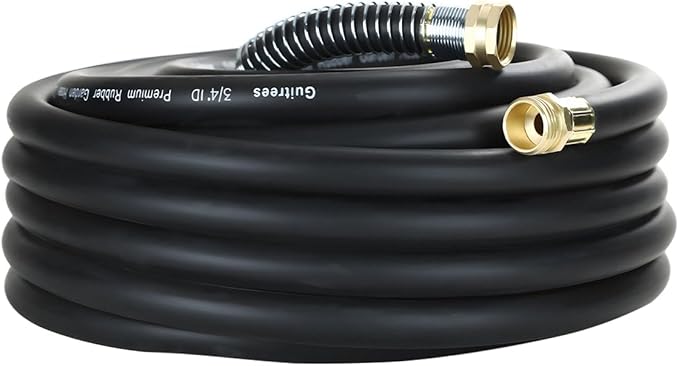 25FT 3/4 Heavy Duty Rubber Garden Hose - 300psi Working 1000psi Burst - Hot/Cold Water - Five-Layered Braiding for Durability - Versatile for Gardening Agriculture Construction(Black)