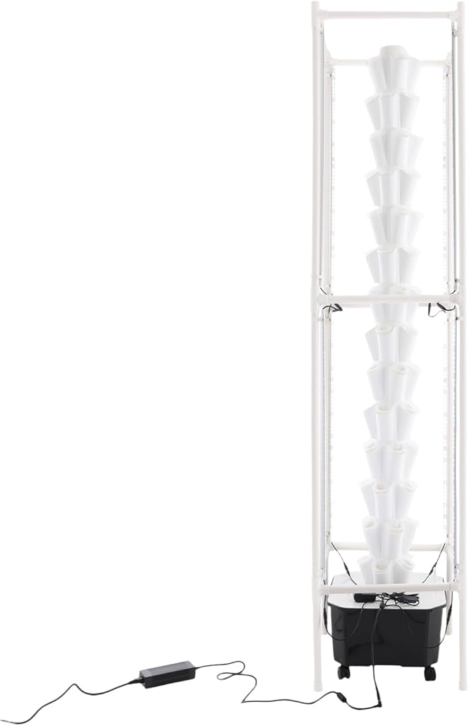 70-Pod Hydroponic Growing System with 8 Full-Spectrum LED Grow Lights 14-Tier Vertical Indoor Garden Tower Mobile Self-Watering Planter for Herbs Vegetables (White)