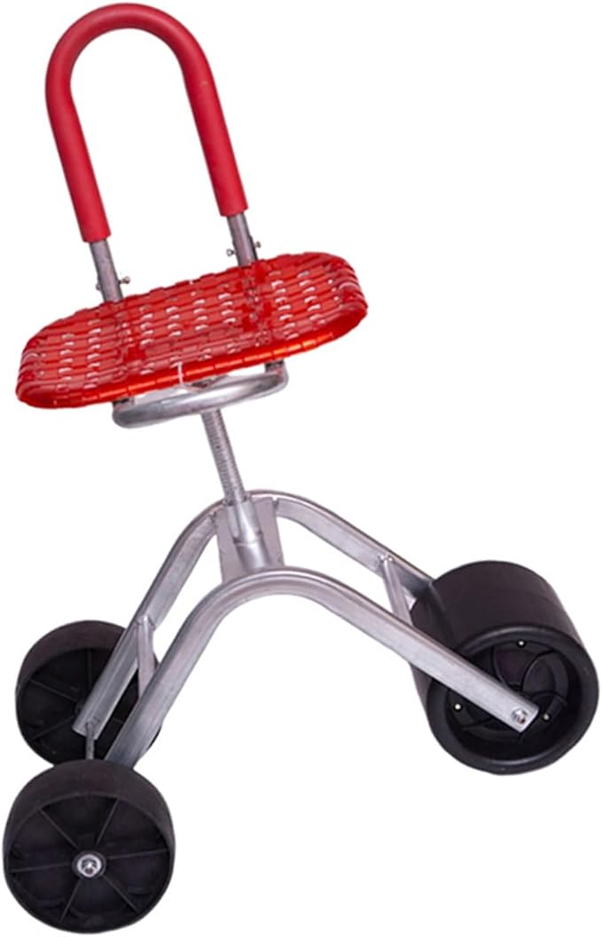 Gardening Seat with WheelsRolling Stool 36-48cm Adjustable Height Portable Storagefor Lawn Yard Patio Home(Red)