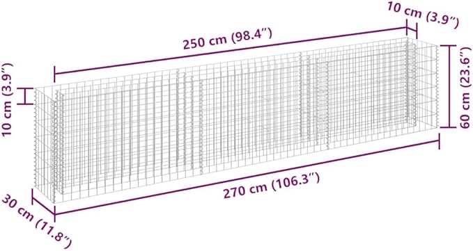 Galvanized Steel Gabion Planter 106.3x106.3x23.6 Large Raised Garden Bed for Flowers Herbs Veggies