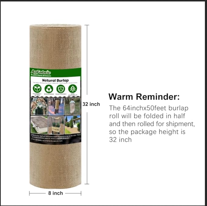 Agfabric 64 inch x50 Feet Garden Burlap Fabric Roll Burlap Tree WrapMultipurpose High Density Natural Jute Material for GardeningAisle RunnerCraftsWeed Barrier