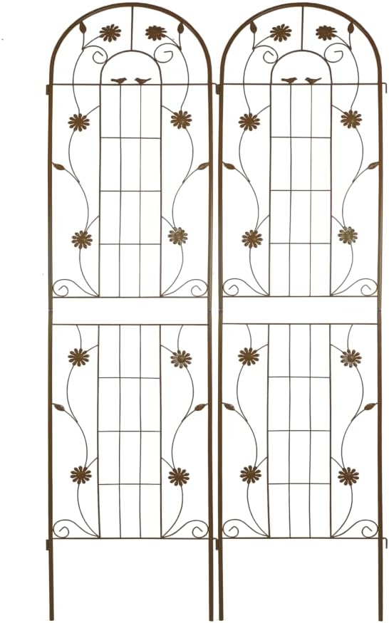 Sturdy Powder-Coated Metal Garden Trellis for Climbing Plants – Rust-Resistant Outdoor Flower Support with Elegant Lattice Design (2 Pack-Brown)