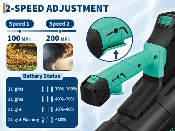 DEXSO Cordless Leaf Blower - 650 CFM / 200 MPH2 Speed 21-Volt Lithium-ion 4.0Ah Battery and Charger Included
