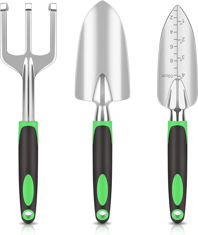 Garden Tool Set 8 Piece Gardening Tools Kit with Trowel Transplanter Cultivator Weeder Pruning Shears Gloves and Carrying Bag (Green)