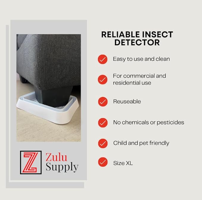 Bed Bug Interceptor Traps – XL White 4-Pack Passive Monitor &amp Detection Trap – Universal Fit for Bed &amp Furniture Legs – Reusable Non-Climbable Wall Pest Control Protection (XL White 4-Pack)