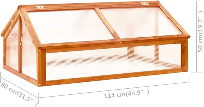 Wooden Garden GreenhouseWood Raised Plants Bed Raised Flower Planter Box Garden Wood Cold Frame Greenhouse Flower Planter Brown 44.8x31.4x19.6 Firwood-684