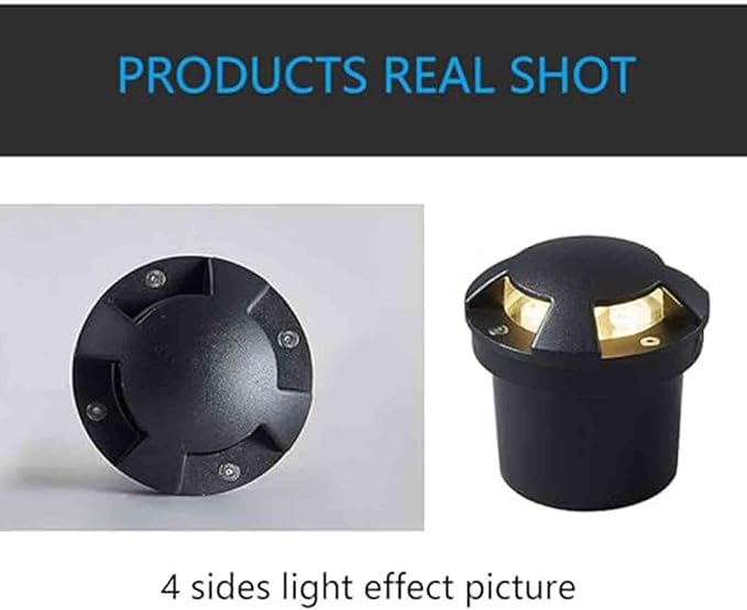 LED Recessed Ground Spotlight - Garden Buried Lights - 4 Sides Light Emitting Waterproof IP65 Recessed In-Ground Lamp for Courtyard Pathway Landscape Lamp(White3W-24)