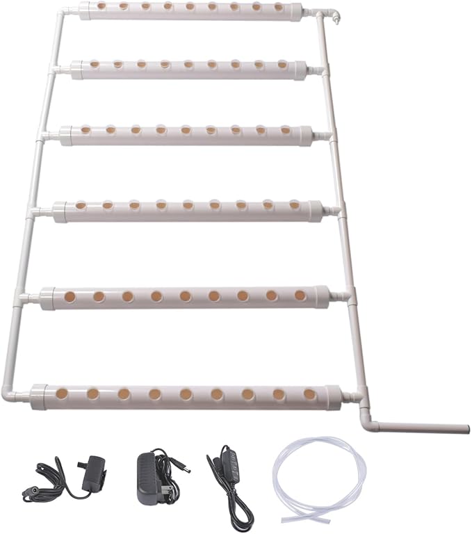 White Hydroponic Tower for Leafy Vegetables 1 Layers 54 Plant Sites Wall-Mounted Hydroponic Grow Kit w/Water Pump Pump Timer