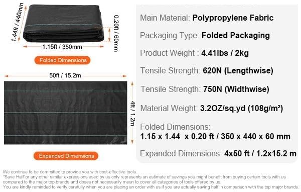 Professional-Grade Weed Barrier Fabric 3.2OZ Heavy-Duty Woven Polypropylene 4FT x 50FT Durable Landscape Ground Cover for Gardens Driveways &amp Industrial Use
