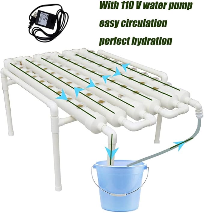 INTBUYING PVC Hydroponics Growing System 54 Sites 6 Pipes Grow Kit for Leafy Vegetables 1 Layers Hydroponic Kit with 110V Pump Hose Basket Planting Sponges