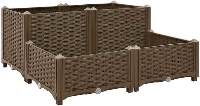 Raised Garden Bed 31.5x31.5x15 Polypropylene Square Outdoor Planter Box for Vegetables Herbs Flowers Brown