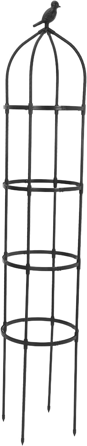 Wakauto Metal Garden Trellis Climbing Plant Support Frame Outdoor Yard Decor 31.7cm Diameter 175cm Height Bird Design for Roses and Cucumbers