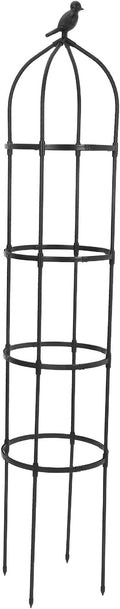 Wakauto Metal Garden Trellis Climbing Plant Support Frame Outdoor Yard Decor 31.7cm Diameter 175cm Height Bird Design for Roses and Cucumbers