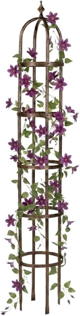 Plow &amp Hearth Metal Garden Obelisk | Indoor/Outdoor | Powder-Coated Steel | Trellis for Climbing | Floral Pattern | 11 Dia. x 8'H | Bronze