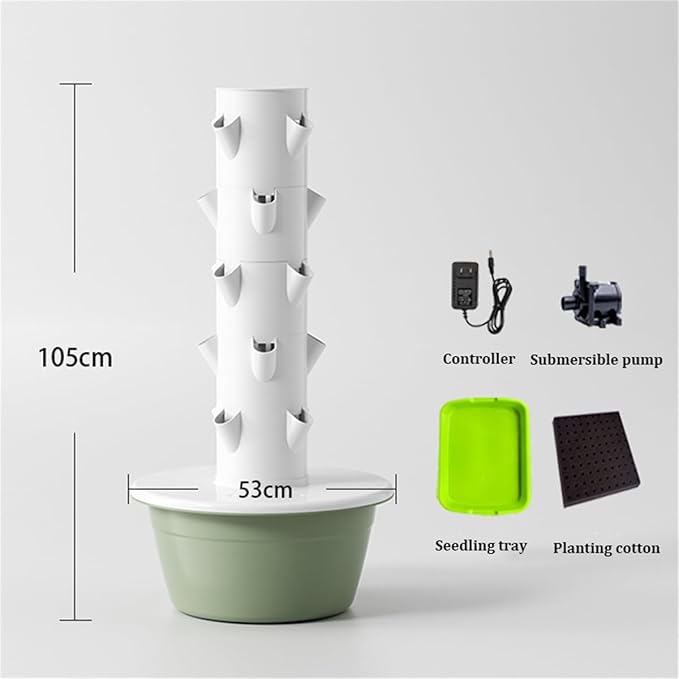 Hydroponics Tower Indoor Growing System Vertical Hydroponic Vegetable Growing Machine with Pump And Movable Water Tank Garden Planter Indoor Smart Garden Kitfor Both Indoor And Outdoor20 holes