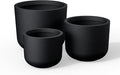 Kante 13119 Dia Black Round Planters (Set of 3) Outdoor Indoor Modern Planter Pots Lightweight Weather Resistant Seamless with Drainage Hole
