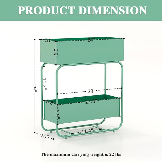Raised Garden Bed 2 Tier Outdoor Metal Planter Box Plant Stand with Drainage Planter Holder Rack Fruit Vegetables and Flowers Can Be Grown Green