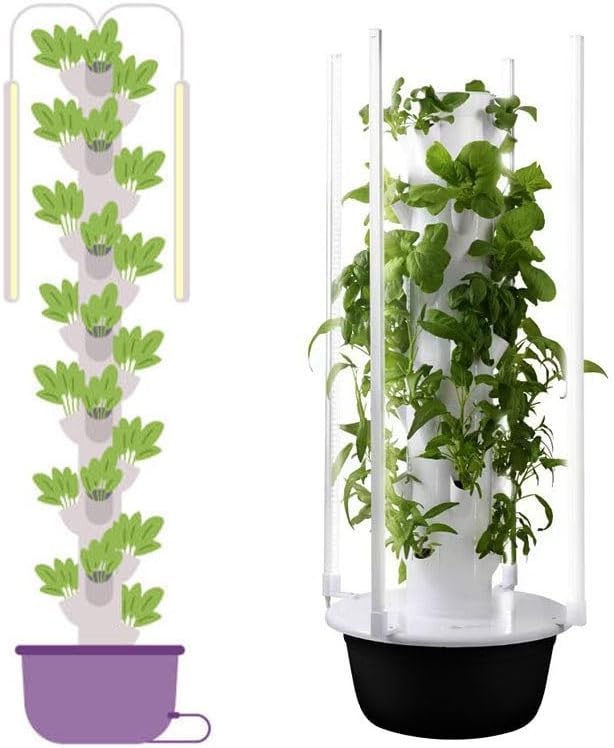 Hydroponic Tower | Vertical Planter Tower | Hydroponics Growing System Kit |with LED Light Plants Indoor Hydroponic Vegetable Tower for Gardening Lover7-Layer