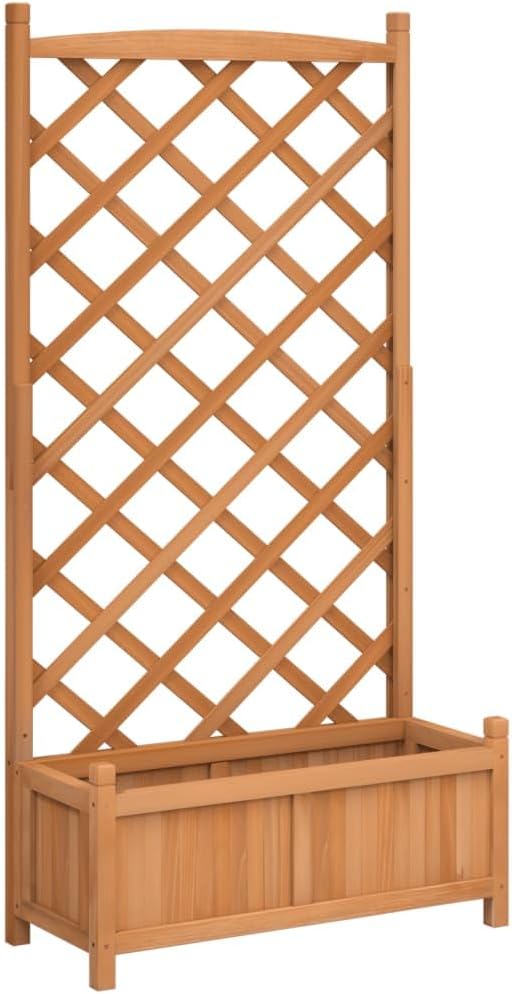 Solid Wood Planter with Trellis Wooden Raised Garden Bed with Trellis Wood Planter Box for Climbing Plants to Grow Vegetables Herbs and Flowers Brown 29.5x13.8x59.1