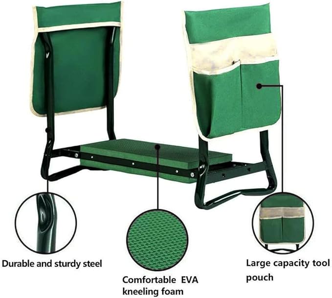 BDL Garden Kneeler and Seat Upgraded Folding Bench Stool Portable Kneeler Sturdy Gardening Tools with 2 Free Tool Pouch Detachable Belt A Pair of Garden Gloves EVA Kneeling Pad