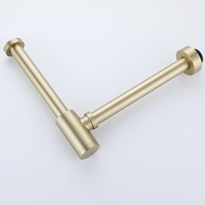 RANDOM Brass Round Bottle P-Trap 1 1/4Raise and Lengthen Adjustable Basin Sink Waste Drain Trap KitBrushed Gold.RD-83888BG-L