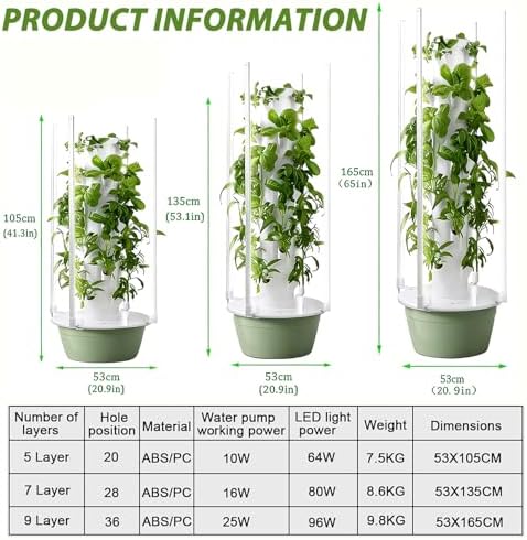 Hydroponics Growing Tower System 5/7/9 Layer Indoor/Outdoor Planter with 4 LED Grow Lights for Fruits &amp Vegetables Efficient Hydroponic Garden Solution