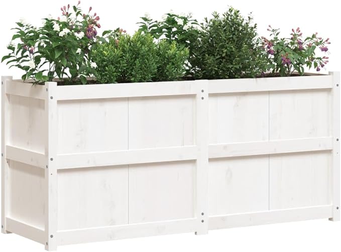 White Solid Pine Wood Garden Planter 59.1x19.7x27.6 inch Durable Rectangular Raised Garden Bed for Outdoor Plants Balcony Patio