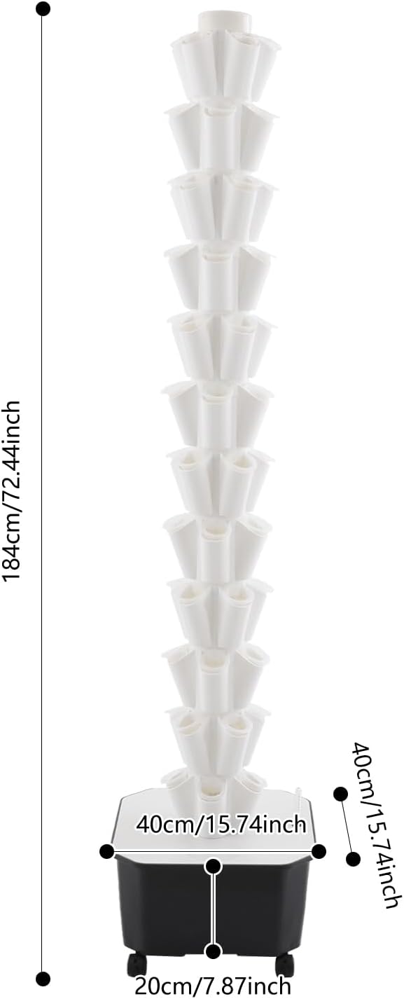 12-Tier Hydroponic Growing Tower 60-Plant Indoor Gardening System w/Automatic Water Circulation Vertical Aeroponic Tower Garden for Herbs Vegetables Fruits (White 60-Plants)