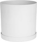 Bloem Mathers Round Planter with Saucer Tray: 10 - White - Modern Design Durable Plastic Pot Removable Saucer for Indoor &amp Outdoor Use Gardening 2.6 Gallon Capacity