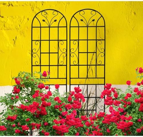 4 Pack Metal Garden Trellis 86.7 x 19.7 Rustproof Trellis Wire Lattice Grid Panel for Climbing Plants Outdoor Roses Vine Cucumbers Vegetables Outdoor Flower Support Black (4)