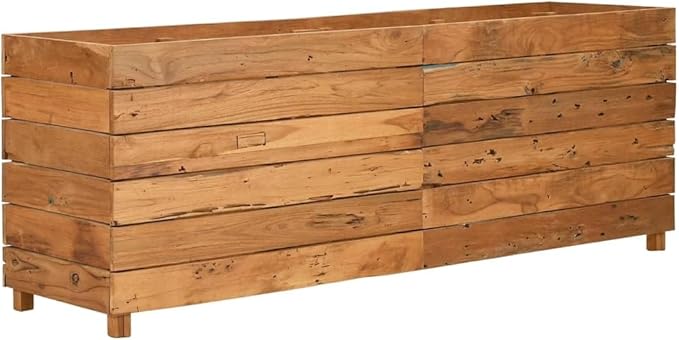 Large Raised Garden Bed Mixed Wood Tones Recycled Teak Wood Steel Frame Outdoor Planter Box for Vegetables 59.1x15.7x21.7 Inch Gardening Solution