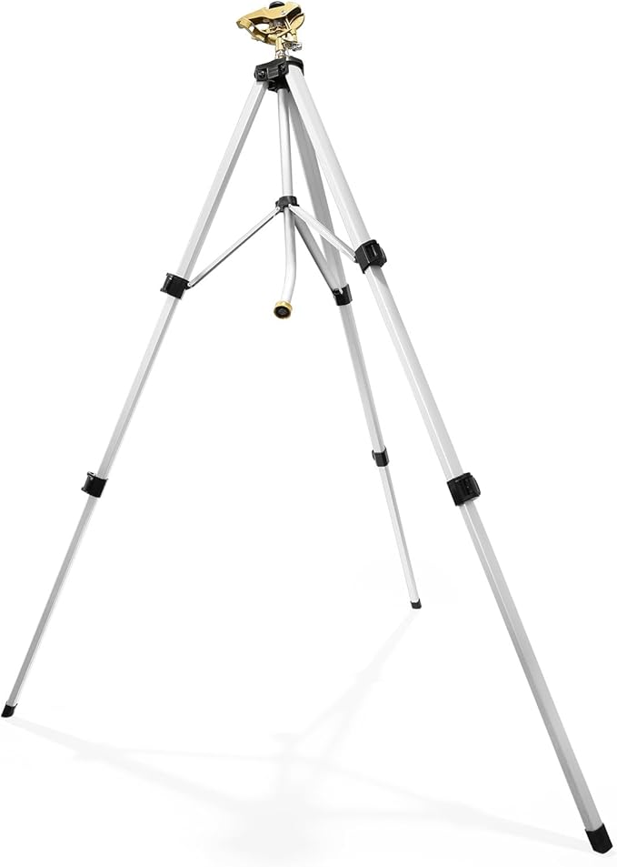 RESTMO 48” Large Full Metal Impact Sprinkler Head on Tripod Base 360° Rotating &amp Height Adjustable Tripod Heavy Duty Zinc Alloy Sprinkler for Large Yard and Lawn Irrigation
