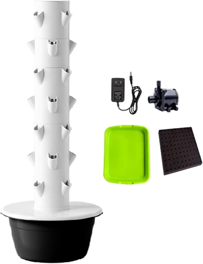 Hydroponic Tower Hydroponics Growing System Kit Eco Friendly Space Saving Vertical Garden Planter for Flowers Gardening Lover Black M