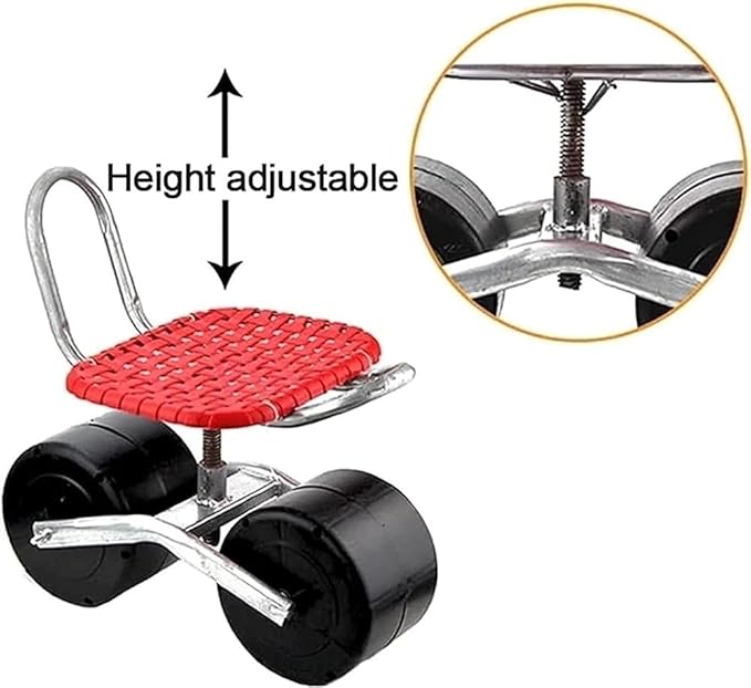 Garden Cart Rolling Scooter Garden Stool with Folding Backrest Adjustable Height 360 Degree Swivel Outdoor Work Seat for Weeding/Gardening/Lawn Care