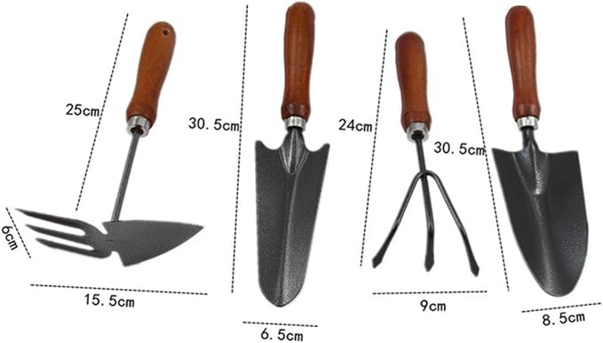 4pcs Thickened Mini Garden Tool Set Iron Spade with Handle for Planting Transplanting Weeding Lightweight Gardening Tools Combination for Gardeners