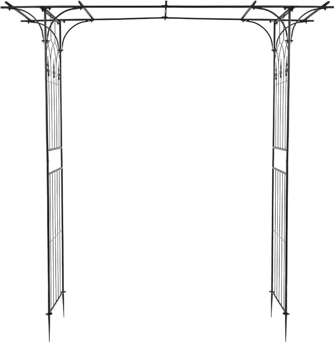 Metal Garden Arch Ornamental Outdoor Garden Plant Trellis Wedding Party Bridal Party Decoration (Black Flat Roof)