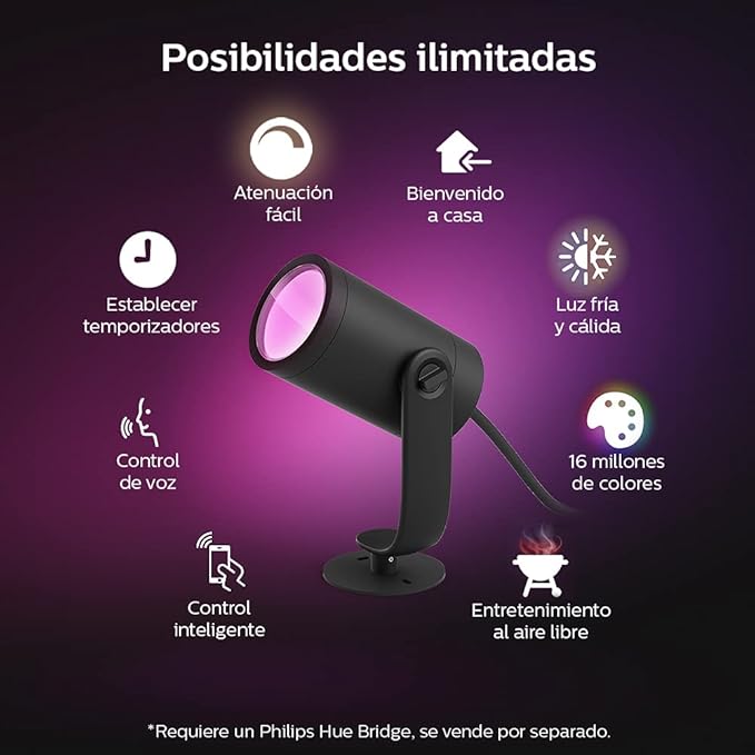 Philips Hue Lily White &amp Color Outdoor Spot Light Base kit (Hue Hub Required) 3 Spot Lights with Power Supply + Mount Works with Alexa HomeKit &amp Google Assistant