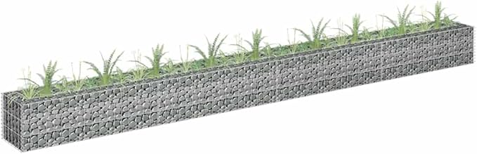 Gabion Raised Garden Bed Silver Galvanized Steel 141.7x11.8x11.8 Inch Rectangular Planter for Outdoor Plants Durable Metal Construction